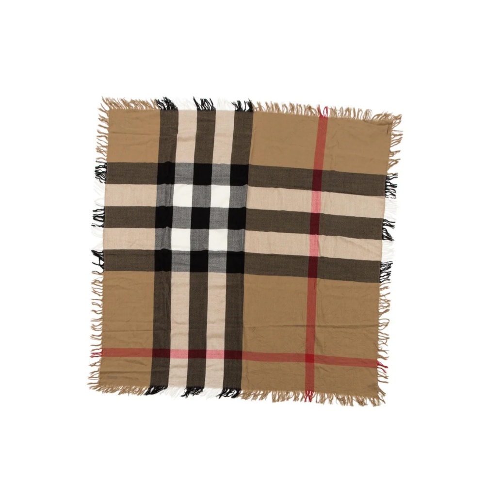 Burberry Merino Wool Plaid Print Shawl